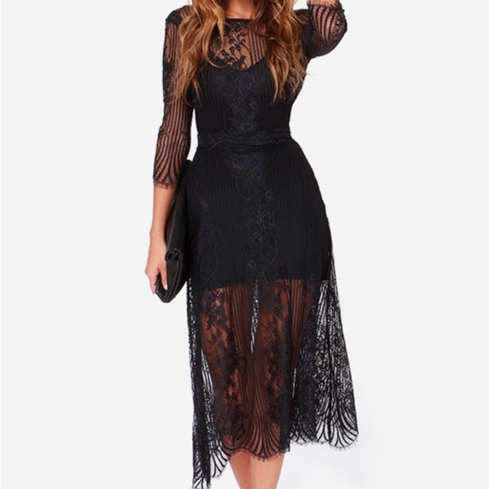 For Love And Lemons Black Lace Midi Dress